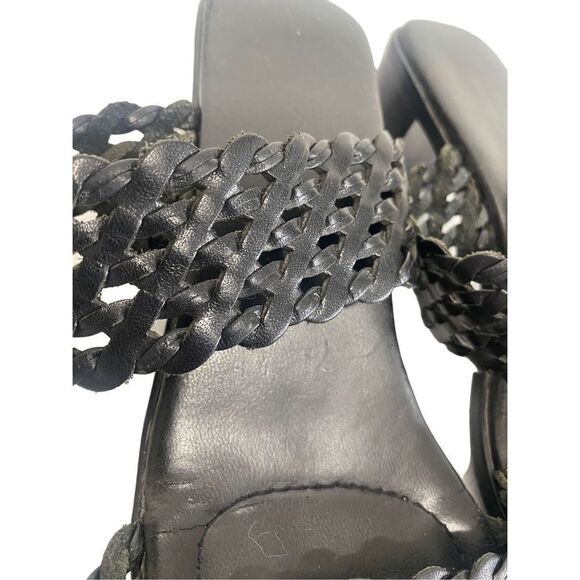Unisa Braided Black Leather Sandal Slides - Picture 10 of 13